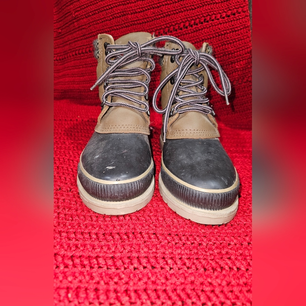 Brown and Gray Lace-Up Snow Boots